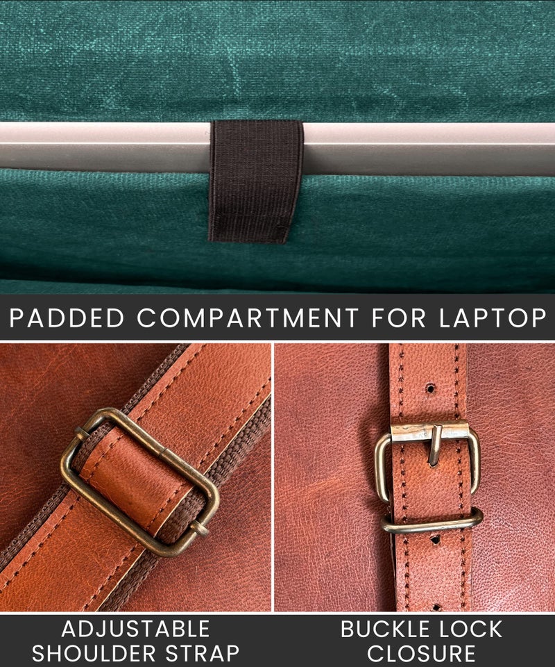 RUSTIC TOWN Leather Messenger Bag for Men Women - Full Grain Leather Laptop Satchel Office Shoulder Bag (14 Inch, Brown) - Image 5